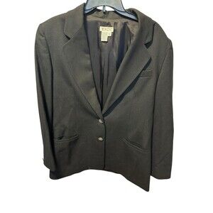 Talbots Blazer Womens 16 Black Wool Stretch Two Button Lined Career Jacket